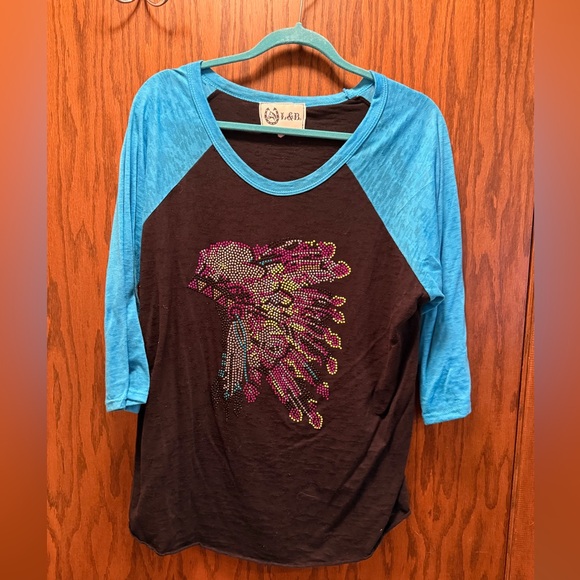 L & B Tops - Blue and Black Western Tee